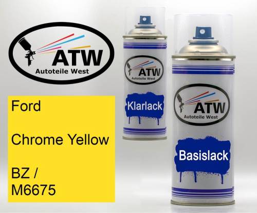 Ford, Chrome Yellow, BZ / M6675: 400ml Sprühdose + 400ml Klarlack - Set, von ATW Autoteile West.